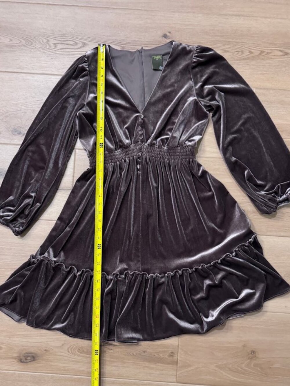 Taylor Taupe Velvet Dress 4 Whimsigoth Dark Academia Romantic Ruffle Mini - Picture 7 of 13